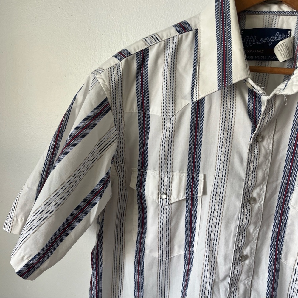 Vintage Wrangler X Long Tails Pearl Snap Button Striped Short sleeve 2 pocket 16 - Picture 3 of 9